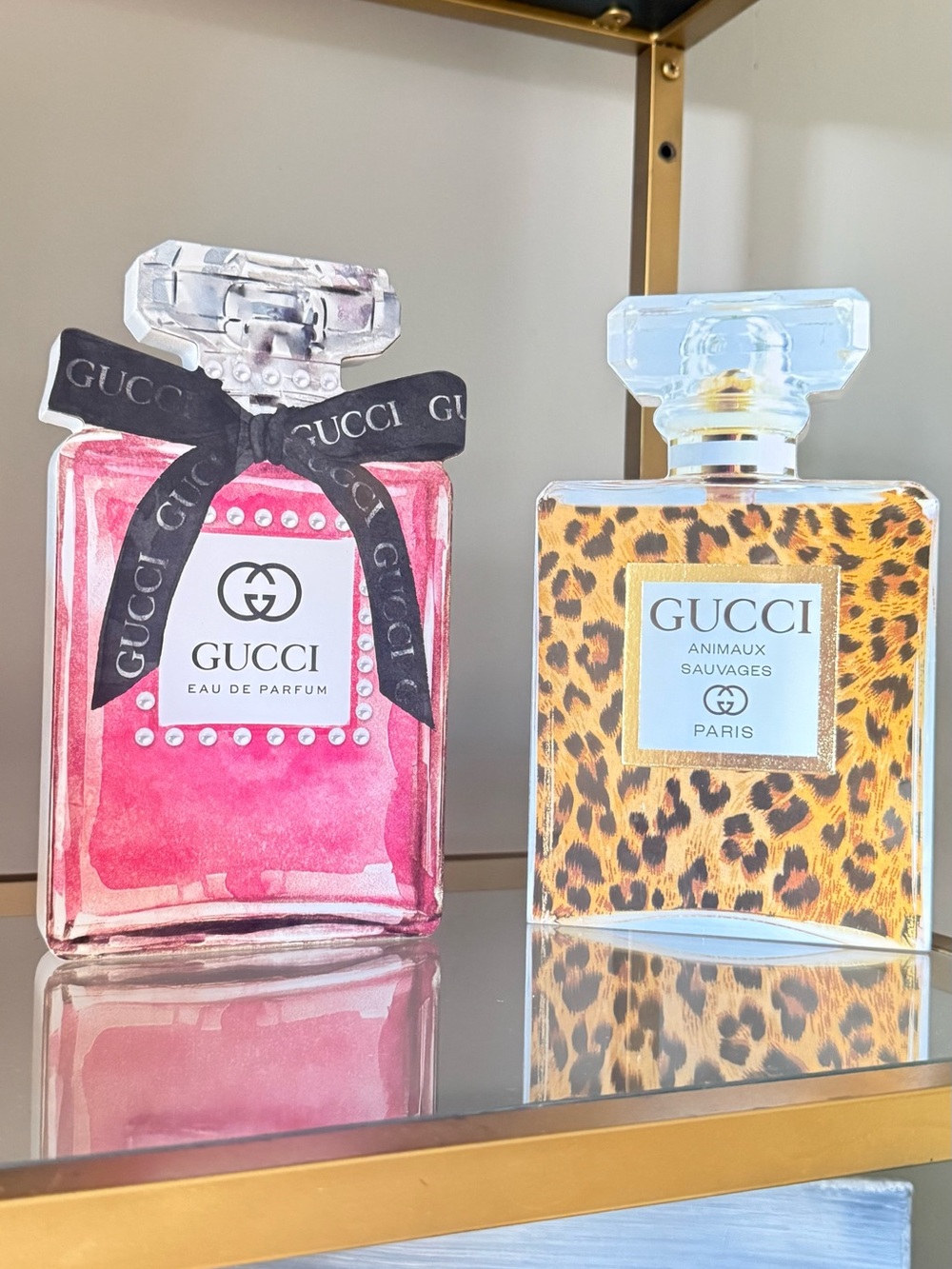 Unbranded Pink and Leopard Print Decorative Perfume Bottles